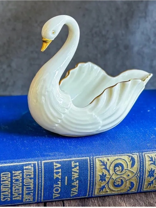 Lenox Other - Vintage Lenox Swan Trinket Dish Porcelain 24K Gold Trim Made In USA